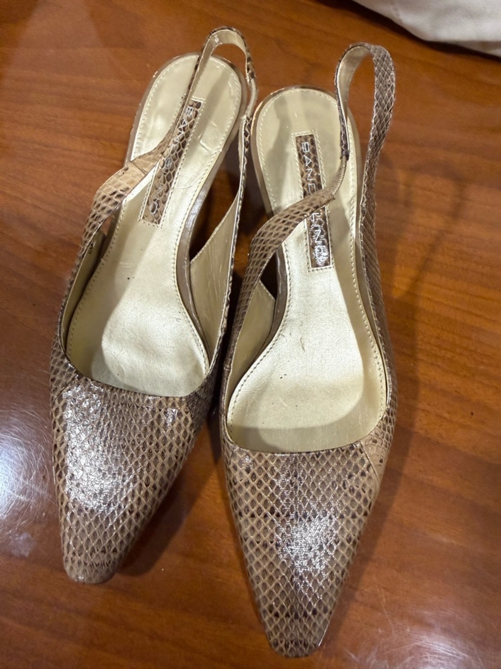 Bandolino Tan Snake-Embossed Slingback Pumps